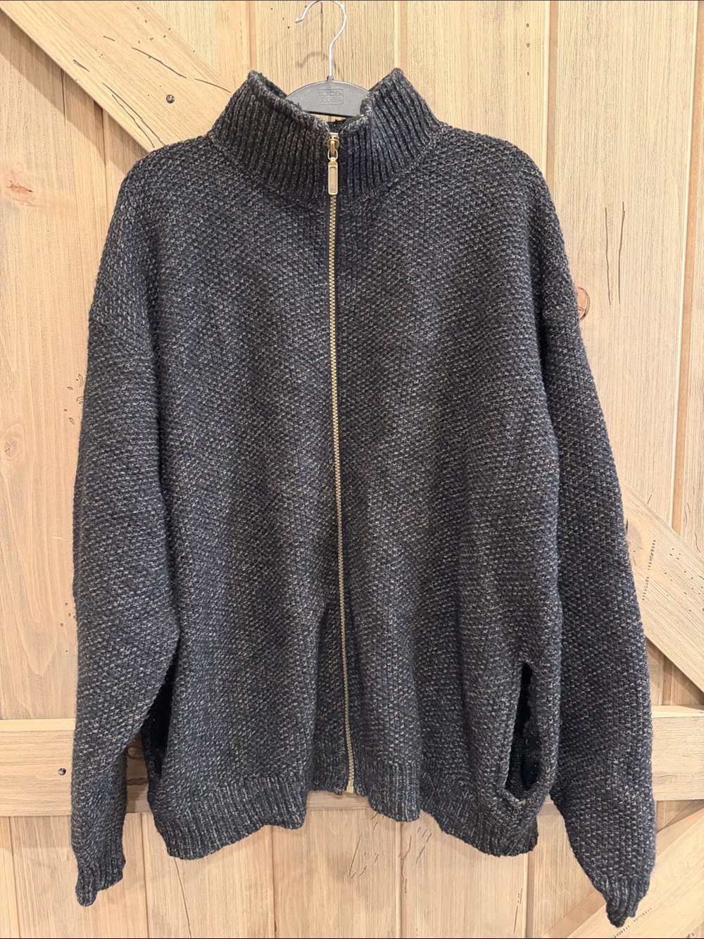 Vintage Men's Alps Charcoal Full-Zip Knit Sweater with Stand Collar XL